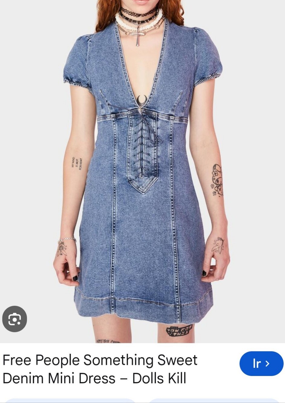Free people Blue Denim V-Neck Mini Dress